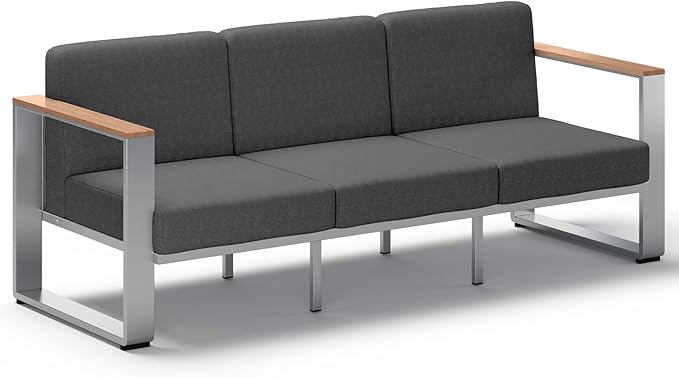 Aluminum Outdoor Patio Furniture, 1 Piece 3-Seat Sofa, All-Weather Metal Modern Outside Sofa for Deck, Porch (LightGray)