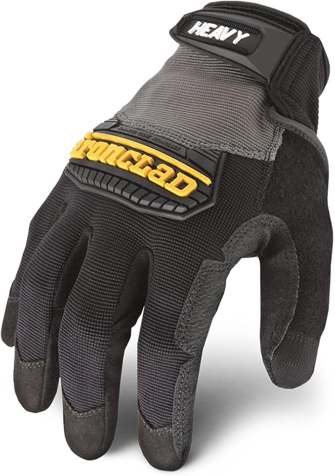 Ironclad Heavy Utility Work Gloves HUG, High Abrasion Resistance, Performance Fit, Durable, Machine Washable, (1 Pair), X-LARGE,Black & Grey
