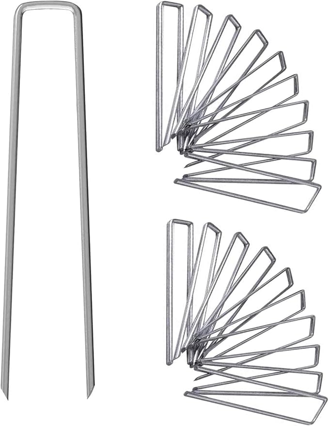 6 Inch Galvanized Garden Landscape Staples Stakes, 25 50 100 PCS Anti-Rust Garden Staples Tent Ground Stakes U-Shaped Landscape Pins for Secure Lawn Fabric, Decoration (50, 6 Inch)