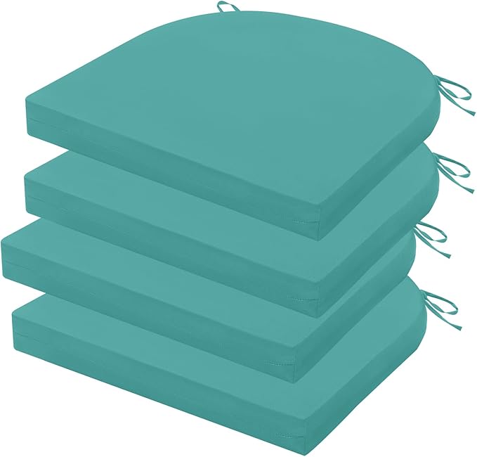 Outdoor Chair Cushions Set of 4, 17 x 16 Inch Patio Chair Cushions for Outdoor Furniture, Water Resistant, Non-Slip Ties(Teal)