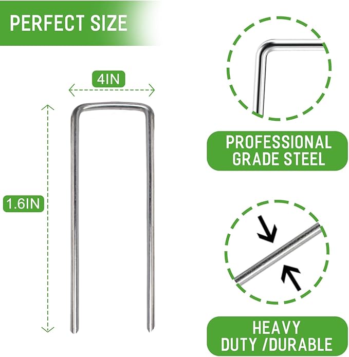 Landscape Staples Galvanized Garden Stakes,4 inch 200 Pack 12 GaugeHeavy Duty Garden Pins for Fences, Lawns, Weed Barriers and Landscape Fabrics, Irrigation Hose,Yard Lawn, Landscape Fabric.