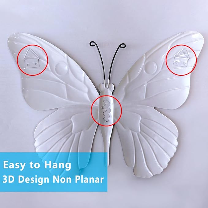 Daogtc Metal Butterfly Wall Decor - 9.6" Outdoor Fence Wall Art Decor, Hanging Decorations for Garden Yard Living Room Bedroom Patio Balcony,Gift for Family Friends(4 Pack)