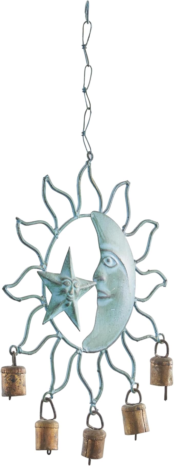 Deco 79 Metal Sun and Moon Windchime with Bells, 13" x 11" x 1", Turquoise