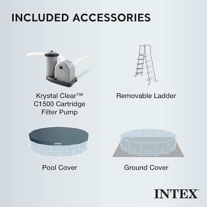 Intex 20ft x 52in Outdoor Prism Frame Above Ground Swimming Pool Set with Cartridge Filter Pump, 2 Lounger Float Chairs and Inflatable Cooler with Lid