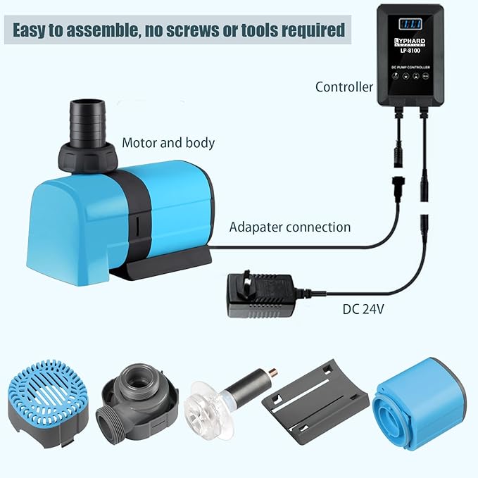 LYPHARD AQUARIUMS 930GPH Submersible Water Pump 25W with Controller DC 24V, Adjustable High Lift 16FT Pond Pump for Fountain, Aquarium, Fish Tank, Hydroponics, Waterfall