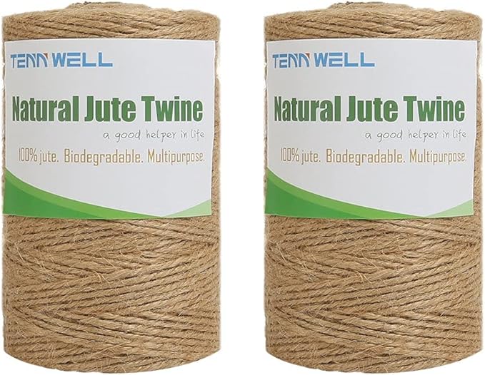 Tenn Well 1000 Feet Natural Jute Twine, 2mm Twine String for Arts and Crafts, Gardening, Gift Wrapping, Packaging, Festive Decorations (2PCS x 500 Feet)