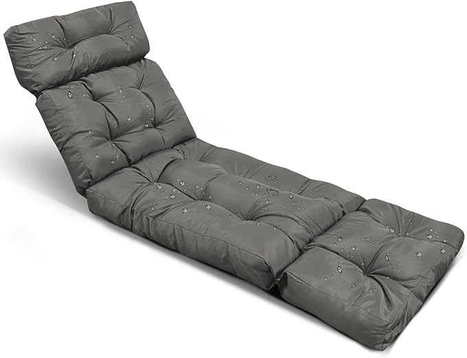 Outdoor Chaise Lounge Chair Cushions Waterproof Dark Grey Tufted Lounge Chair Cushion Replacement for Outdoor Pool Graden Furniture 75x24 x3.9 Inches