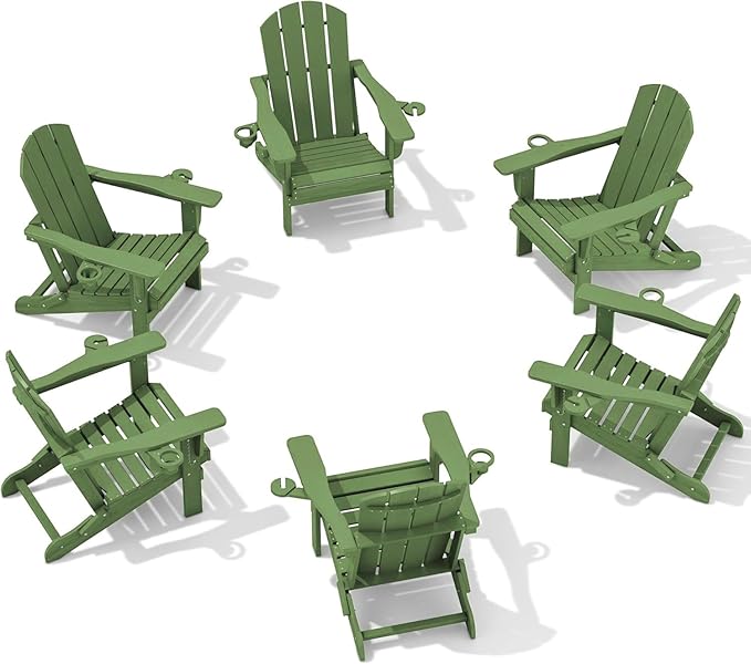 SERWALL Adirondack Chair with Cup Holders - Composite Adirondack Chairs Set of 6 HDPE Outdoor Chairs All Weather Use- Avocado