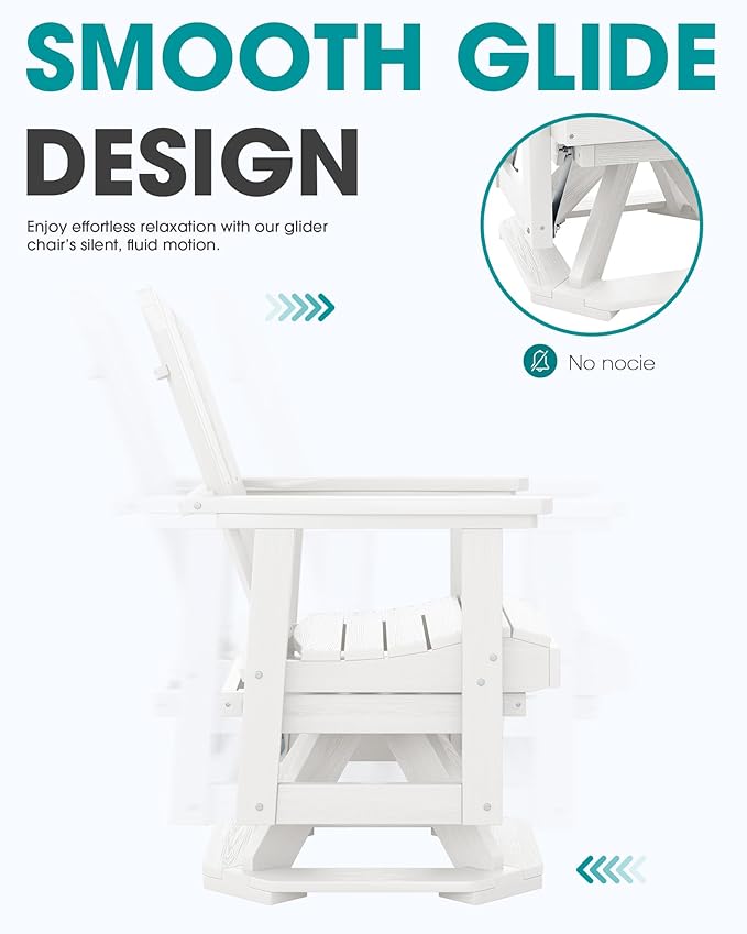 SERWALL Adirondack Swivel Glider Chair, HDPE Patio Glider Set of 2, All-Weather Glider Chair for Porch, Balcony, Light White