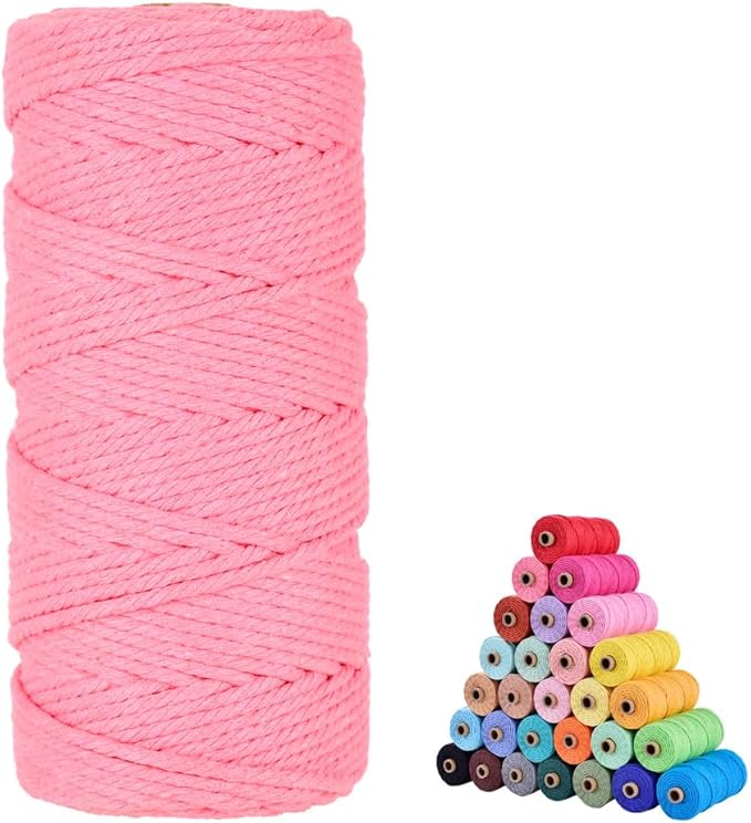 flipped 100% Natural Macrame Cotton Cord,3mm x109 Yards Twine String Cord Colored Cotton Rope Craft Cord for DIY Crafts Knitting Plant Hangers Christmas Wedding Décor (Dark Pink, 3mm*109yards)