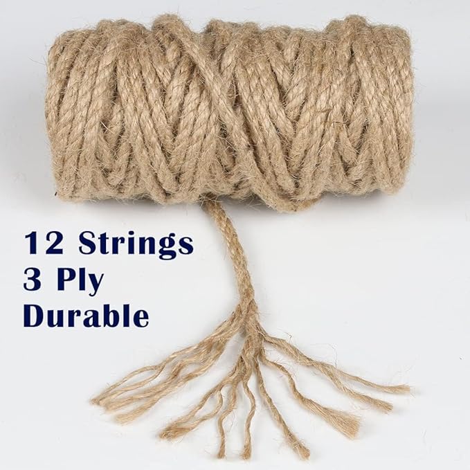 5Pcs 4mm Natural Jute Twine Rope 600 Feet Twisted Heavy Duty Thick Twine for Cat Scratching Post Tree Craft Projects Garden Home Decoration Packing Bundling (Brown-120Feet/Roll)