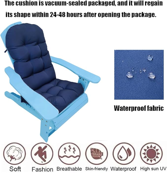 Waterproof Adirondack Chair Cushion,44inch Rocking Chair Cushion,High Back Patio Cushions Indoor and Outdoor Furniture Chair Cushions Pads with Ties (Black)