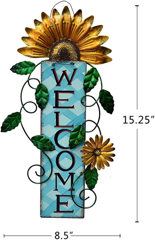 Door Decoration Metal Flower Welcome Sign Wall Hanging Decorations for Spring Summer Front Porch Door Hanger Rustic Home Indoor Outdoor Decor