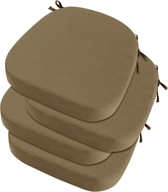 idee-home Outdoor Chair Cushions Set of 4, 17" x 17" x 3" Thick D-Shaped Patio Furniture Outdoor Seat Cushions Waterproof with Ties, Dining Pads