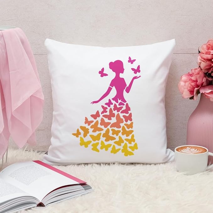 FINGERINSPIRE 4PCS Butterfly Female Painting Stencil with Plastic Brush 8.3x11.7inch Woman Silhouette Drawing Template Butterfly Dress High Heel Stencil Fantasy Theme Template for Painting on Wood
