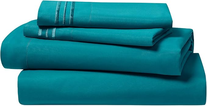 Clara Clark Bed Sheets, Premier 1800 Series 4 Piece Bed Sheet Set, Deep Pocket, Wrinkle, Fade, Stain Resistant, Luxury Soft Bedding Sheets & Pillowcases, Full, Teal