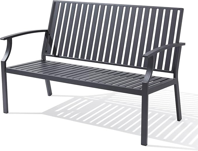 52" Outdoor Bench Garden Bench, Weatherproof Anti-Rust Heavy-Duty Outside Benches Clearance, Aluminum Metal Bench for Front Porch, Patio, Park (Dark Grey)