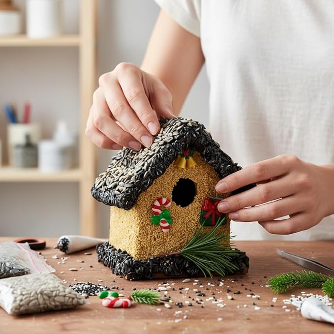 2026 Seeded Birdhouse for Outdoor, Seeded Birdhouse for Outside, Wood Seeded Bird House Covered with birdseeds, Birdseeded Bird Feeders for Outside Hanging