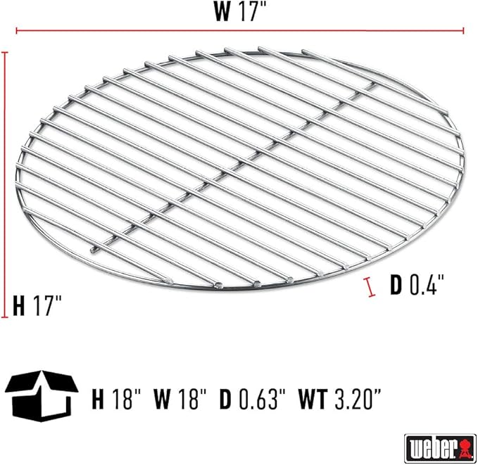 Weber Replacement Charcoal Grate 17" – Fits 22" Weber Charcoal Grills, Heavy‑Duty Plated Steel, Moisture & Weather Resistant, Designed for Easy Briquette Arrangement, Kettle