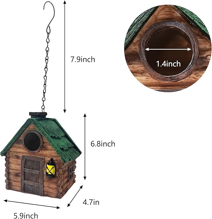Bird Houses for Outside, Wood-Look Resin Bluebird House with Hanging Chain, Waterproof & Practical Forest Bird Houses, Decorative Hanging Birdhouse for Yard Garden Decor, Wood House