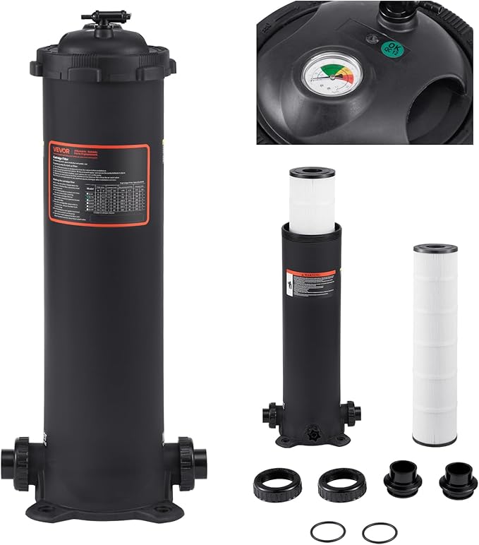 VEVOR 2025 Pro Pool Cartridge Filter System 100 Sq.Ft, Pool Filter for Inground & Above Ground Pools, Compatible W/Pumps 1/2HP~1HP | Up to 6142 GPH Max Flow, Pool Filters for Pools Up to 23775 Gallons