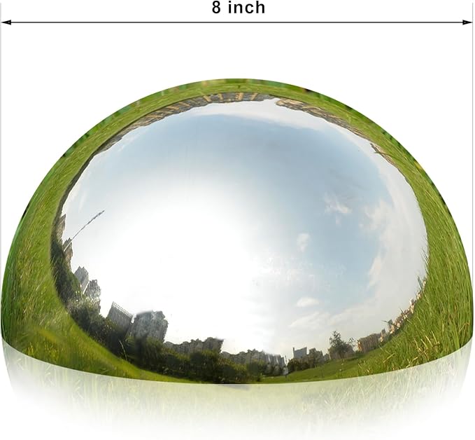 Nerien 8 Inch Gazing Ball, Stainless Steel Garden Mirror Globe, Polished Ornament Sphere, Hollow Floating Reflective Hemisphere for Home Outdoor Pond Housewarming Swimming Pool Decoration, Silver