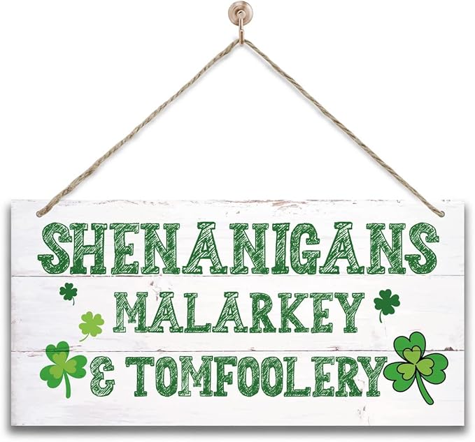 Gkwa Decorative Signage, Wood Art Sign with Shenanigans Malarkey & Tomfoolery, 12 x 6 x 0.12 inches, Engineered Wood, St Patricks Day 03, Indoor Use