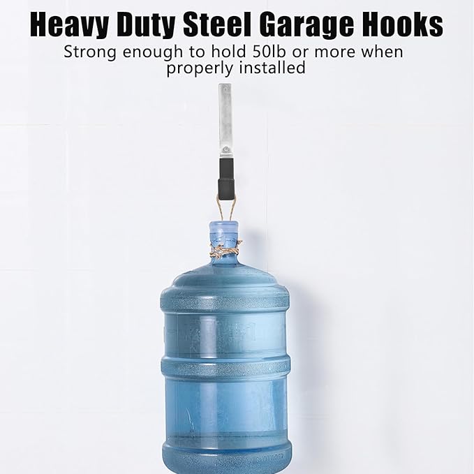 AccEncyc Heavy Duty Garage Hooks, 2Pcs Stainless Steel Wall Mount Hooks, 50lb Weight Capacity, for Garden Hose, Bike, Ladder, Tool Organizer