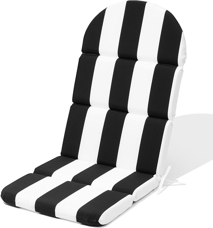 Crestlive 50x19.6 Inch Adirondack Chair Cushion, Water Repellent, Fade Resistant, High Back Outdoor Rocking Chair Cushion for Patio, Black White Stripe