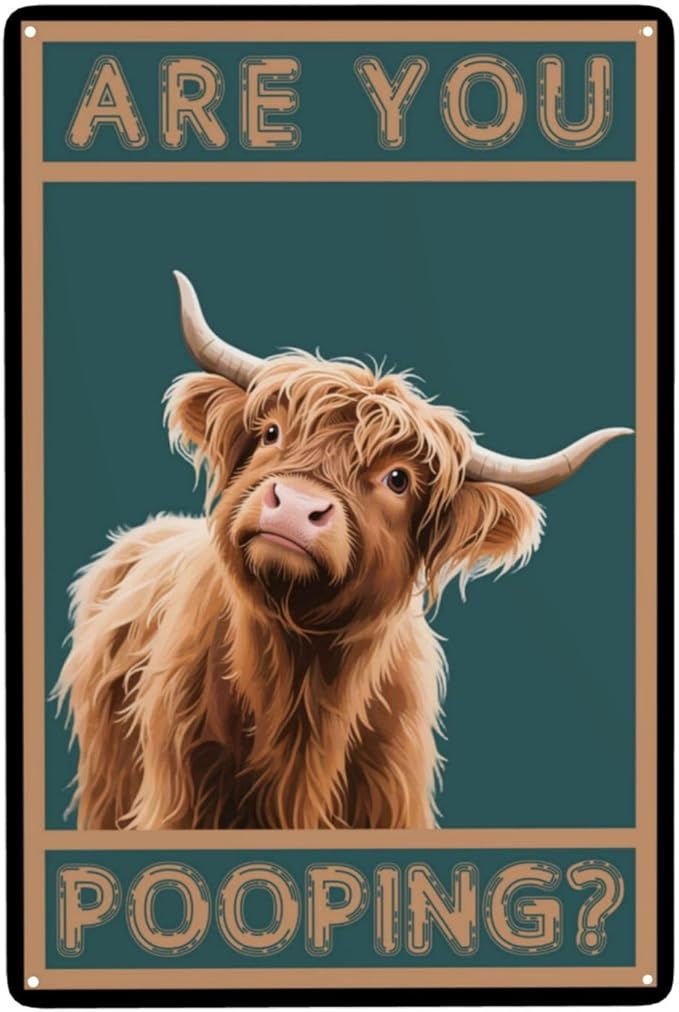 Cow Are You Pooping Bathroom Vintage Metal Tin Sign Retro Rustproof Funny Art Wall Decor Gift for Western Lovers 8x12 Inch