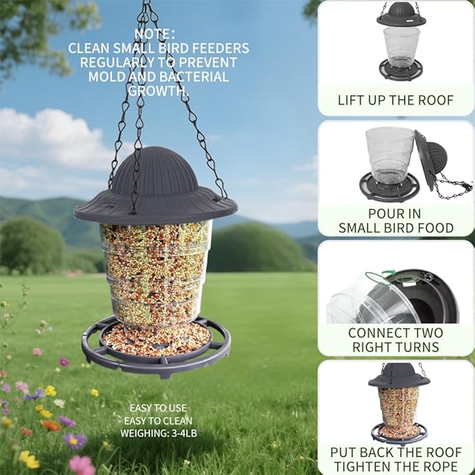 Small Bird Feeder - Durable Plastic Design, Easy Fill & Clean, Attracts Finches & Songbirds, Great for Outdoor Use in Yards, Porches and Decks