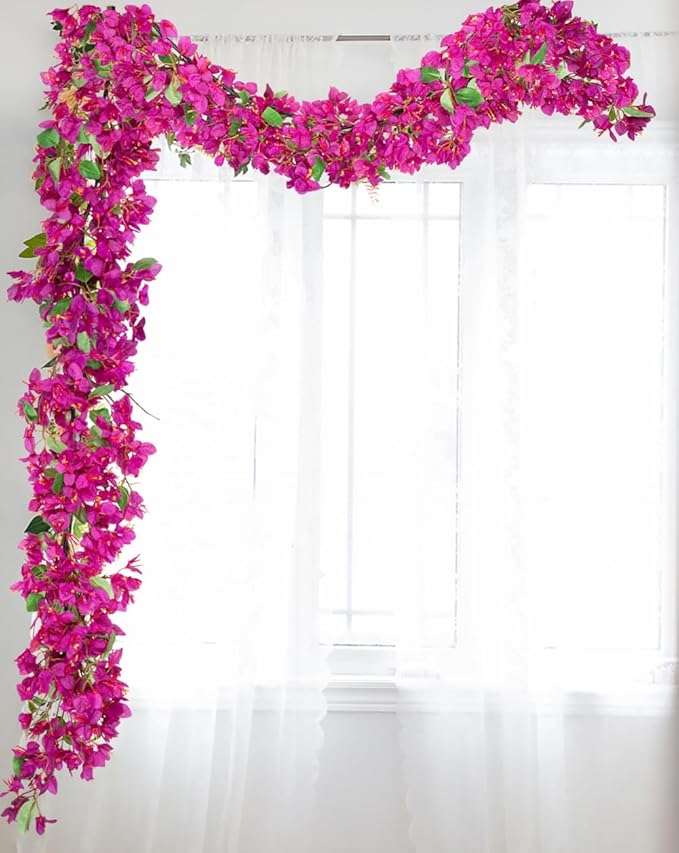 Briful 6ft Pink Bougainvillea Flower Garland – Artificial Silk Floral Vine with Built-in Hook Faux Flower Garland for Backdrop Table Wall Wedding Party Home Decoration
