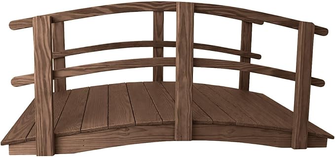 6 FT Walnut Amish Made Garden Bridge with Double Rails for Walkway, Backyard Pond & Landscaping, Outdoor Wooden Footbridge for Koi Pond, Japanese Style Decorative Bridge, Made in USA