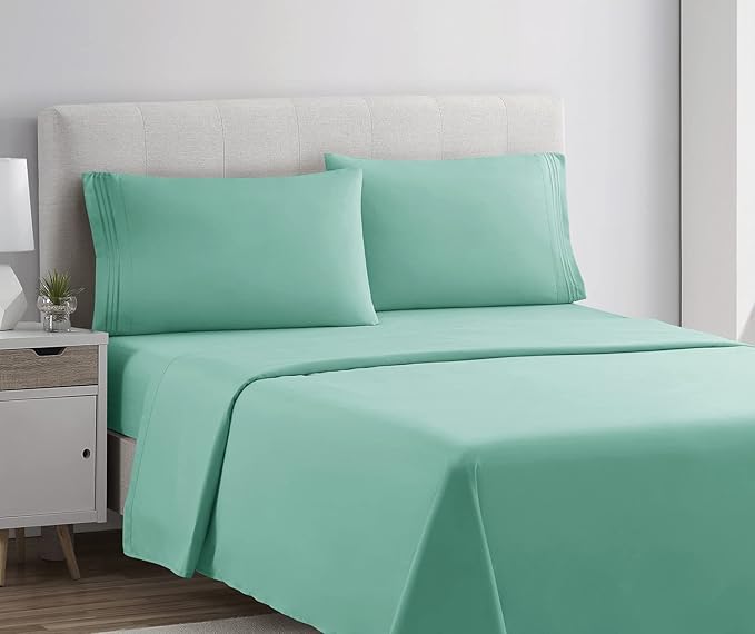 Clara Clark Bed Sheets, Premier 1800 Series 4 Piece Bed Sheet Set, Deep Pocket, Wrinkle, Fade, Stain Resistant, Luxury Soft Bedding Sheets & Pillowcases, Queen, Mint Green