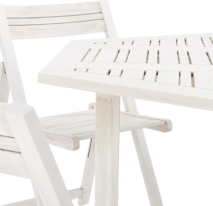 SAFAVIEH Outdoor Collection Kerman White Acacia Wood Hexagon Table & 4 Chair Foldable Set (Fully Assembled)