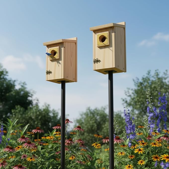 2 Pack Bird Houses for Outside Clearance with Copper Guard, Cedar Bird House Outdoor, Bluebird Finch Swallow Wren Chickadee Assembly Required,Lacquer Finished,Outdoor 5 Years Usage