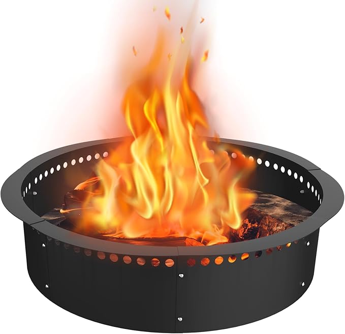 Smokeless Fire Pit Ring, 64 inch Outer/60 inch Inner Heavy Duty Large Solid Steel Firepit Liner for Outside Wood Burning, DIY Campfire Ring Above or In-Ground for Outdoor