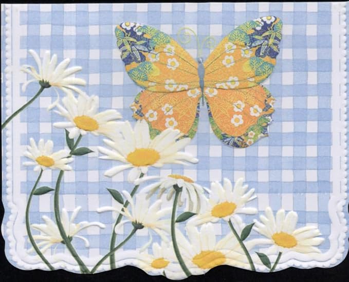 Poster Foundry Blue Gingham Daisy Portfolio Boxed Note Cards by Carol Wilson. 10 embossed 4x5 Die-Cut Notecards and Matching Envelopes in Decorative Gift Box with Magnetic Flap. NCP2024