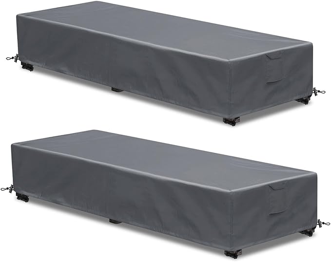 Waterproof Patio Lounge Chair Cover 2 Pack Outdoor Chaise Lounge Covers 600D Weather Resistant Material, UV Protection, Windproof Design Outside Furniture Covers 80" x 28" x 14" H,Grey