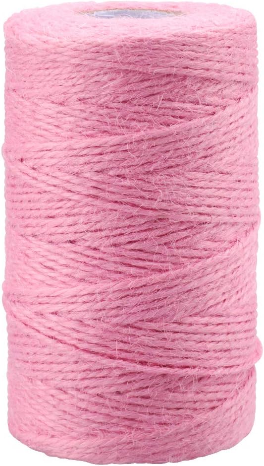 KINGLAKE Pink Jute Twine, 328 Feet, 2mm, Light, Twisted, Perfect for Arts, Crafts, Weddings, Christmas, Valentines Day Gifts