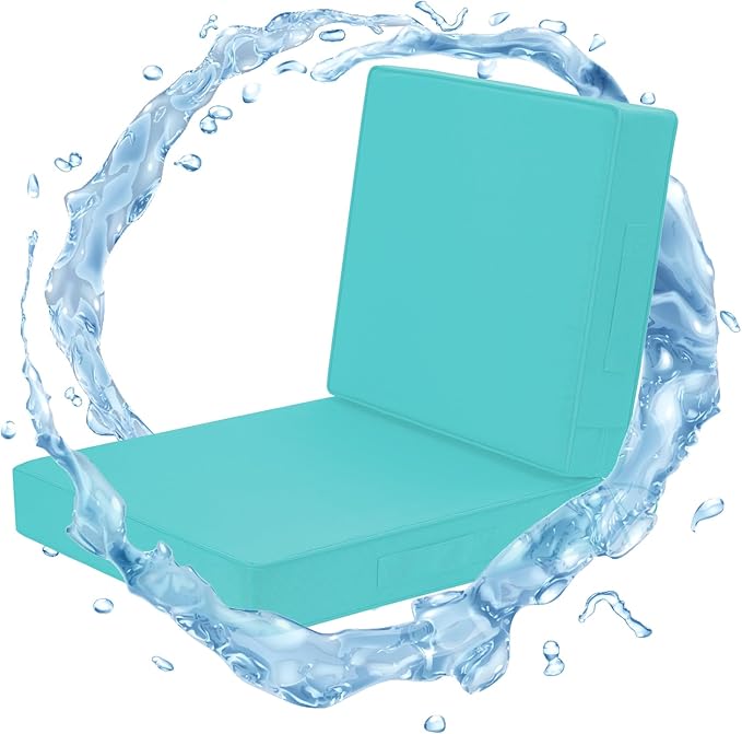 Wellsin Outdoor Cushions for Patio Furniture, Waterproof Outdoor Seat Cushions with Ties and Handle, Outdoor Cushions 24 X 24, Outdoor Deep Seat Cushions with Removable Cover, Teal