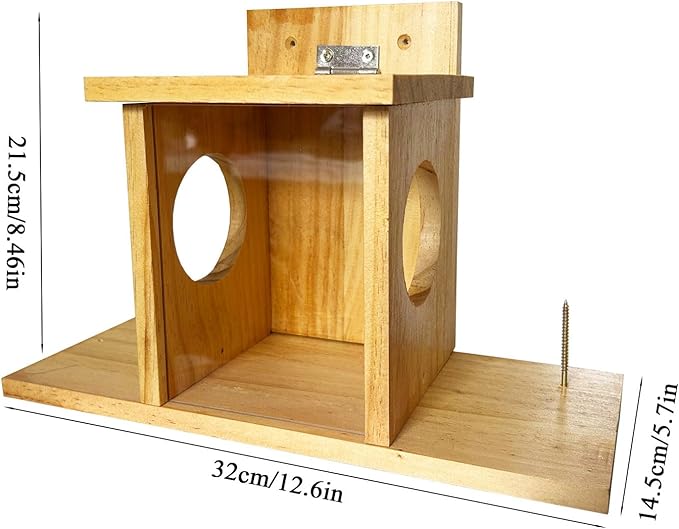 Squirrel Feeder, Wooden Squirrel Feeders for Outside with Corn Cob Holder and Removable Front Panel, Outdoors Durable Wood Chipmunk House for Corn Peanuts, Easy to Clean & Refill, Rainproof
