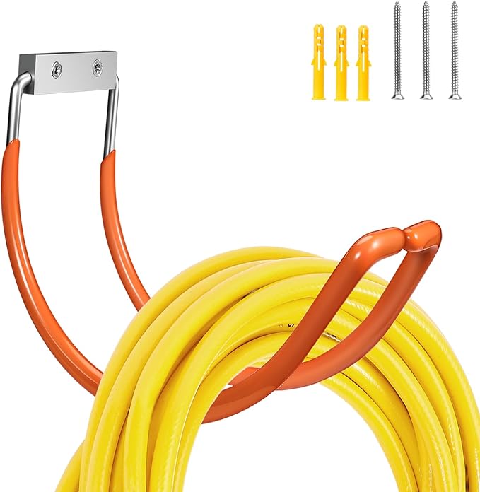 Garden Hose Holder Water Hose Hanger Wall Mounted,304Stainless Steel Solid Hose Hook Holds Up to 150Ft Garden Hose, Expandable Hose, Garden Hose Carts,Water Hose - Orange