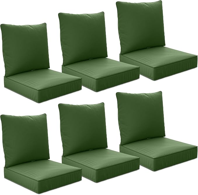 24" x 24" x 6" Outdoor Deep Seat Cushions Set - 6 Set Waterproof & Fade Resistant Patio Furniture Replacement Cushions, Non-Slip Outdoor Cushions Fit Loveseats, Couches, Chairs, and Sofas