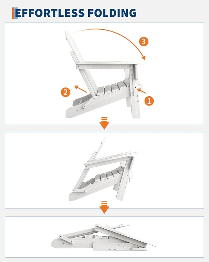 GarveeLife Folding Adirondack Chairs Set of 2, HDPE Plastic Outdoor Chairs with Wood Texture - 380 LBS & Weather Resistant for Fire Pit, Deck, Patio, Pool, Backyard - White