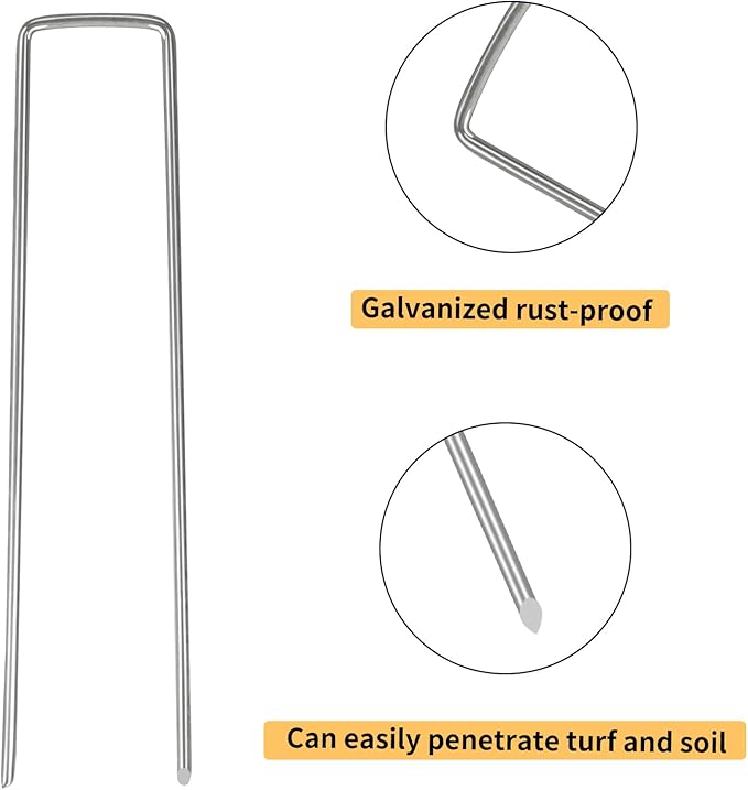 Whonline 400pcs 6 Inch Landscape Galvanized 11 Gauge Garden Stakes U-Shaped Pins Tent Ground Fence Stakes Yard Lawn Staples for Landscaping Fabric Irrigation Tubing