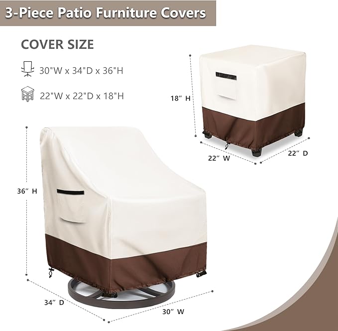 Patio Furniture Set Covers for 3 Piece Outdoor Bistro,Waterproof 100% Outdoor Furniture Cover for 2 Swivel Chairs and Coffee Table,Beige