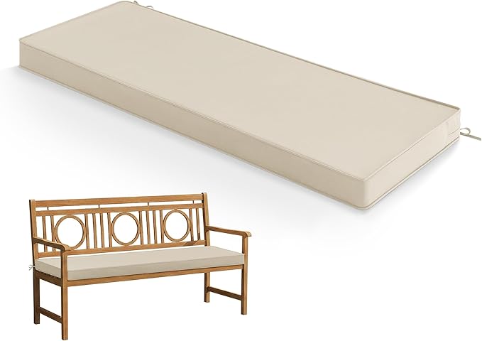 Outdoor Bench Cushion: Waterproof and Fade Resistant Patio Furniture Cushions - Non-Slip Bench Pad Cushion with Removable Cover for Garden Swing Porch Sofa Settee, 48 x 18 x 3 Inch, Beige