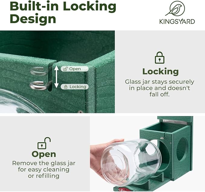 Kingsyard Recycled Plastic Squirrel Feeder for Outside, Squirrel Feeder Box with Peanuts Corn Storage Jar, Sturdy & Durable, Weatherproof (Green)