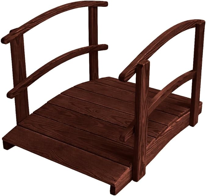 4 FT MAHOGANY Amish Made Garden Bridge with DOUBLE RAILS for Walkway, Backyard Pond & Landscaping, Outdoor Wooden Footbridge for Koi Pond, Japanese Style Decorative Bridge, Made in USA